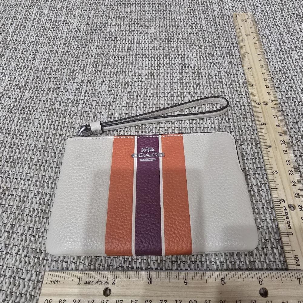 NWOT Coach Cream Wristlet with Orange and Purple Stripes MSRP $88 - Picture 6 of 8